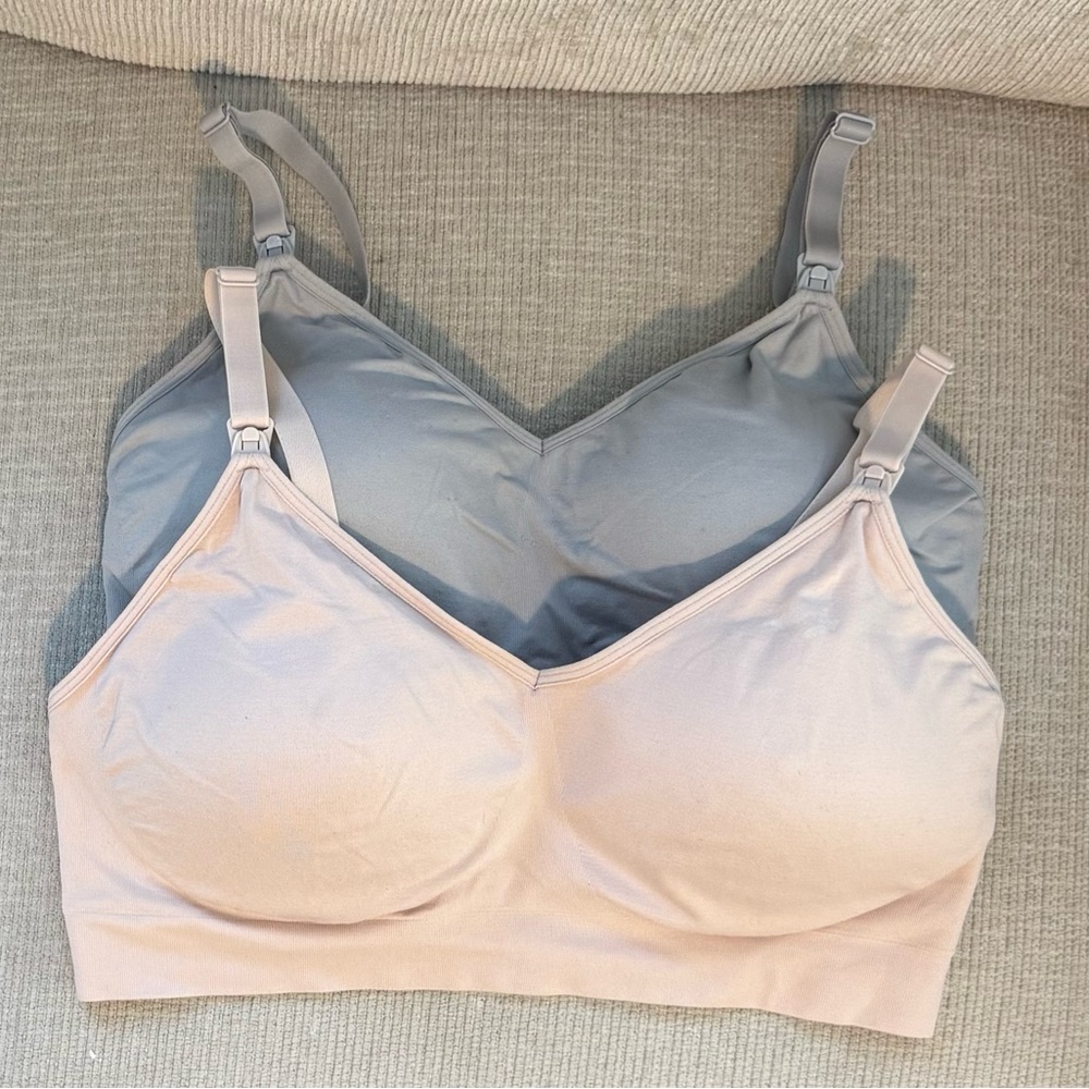 2 Auden Nursing Bras - Gray and Light Pink